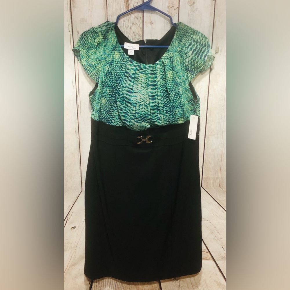 ALYX Limited sz 16 Dress Black & Print Cap Sleeve Zip Lined Taylored